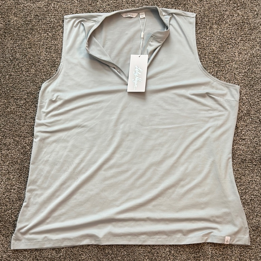 Lady Hagen Gray Cream Sleeveless Polo Muscle Tee